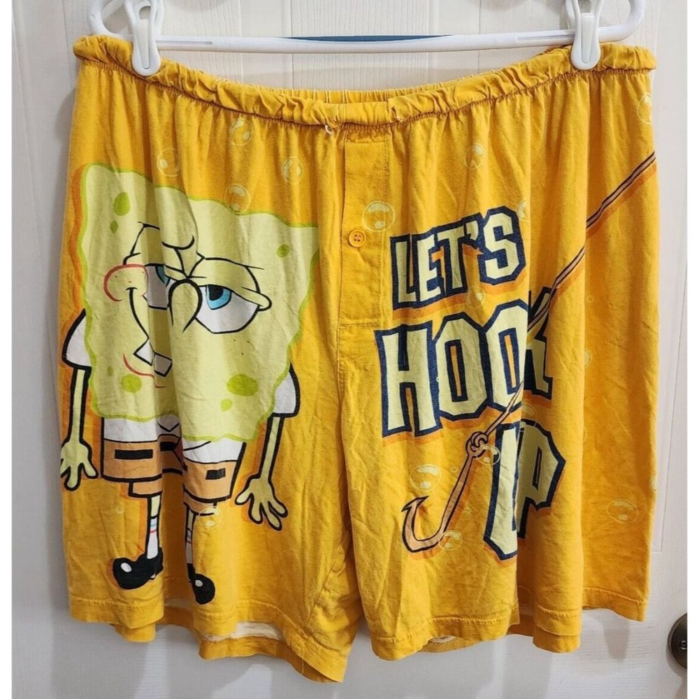 Spongebob Squarepants 2010 Men Elastic Waist Shorts "Lets Hook Up" AOP Yellow XL